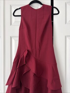 Commense Burgundy Midi Ruffle Skirt